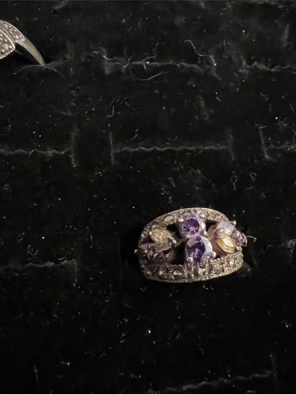 925 SS Amethyst and Citron and Diamond Cocktail Ring antique piece sz 5.5